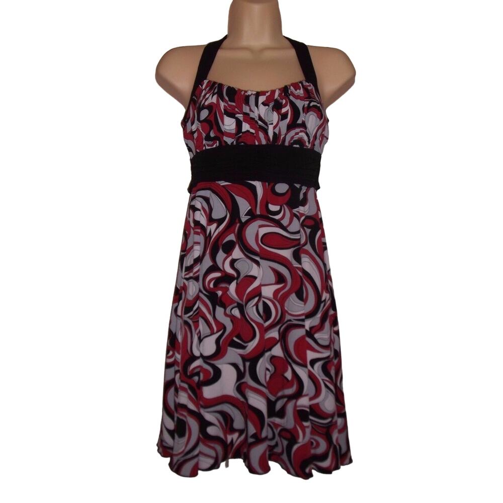 Speechless Juniors S Multicolor Geometric Print Padded Bodice Knit Halter Dress